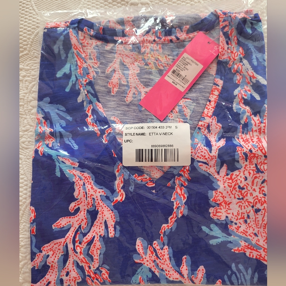 Lilly Pulitzer Etta V Neck In Borealis Blue Swim On Over - Picture 5 of 6